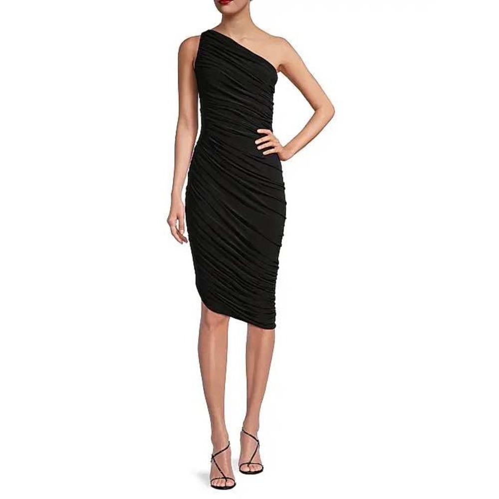 Norma‎ Kamali Diana Ruched One-Shoulder Midi-Dress Black Women's Medium